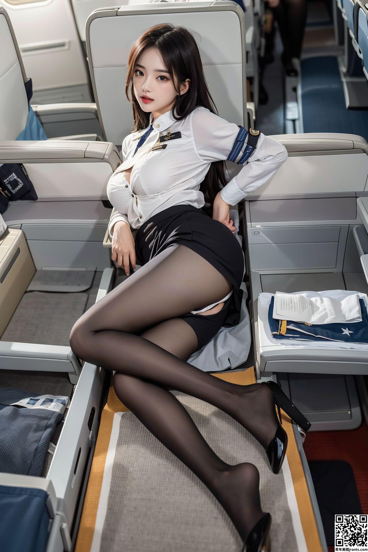 Ai Stewardess hat eine tolle Figur in schwarzen Strümpfen