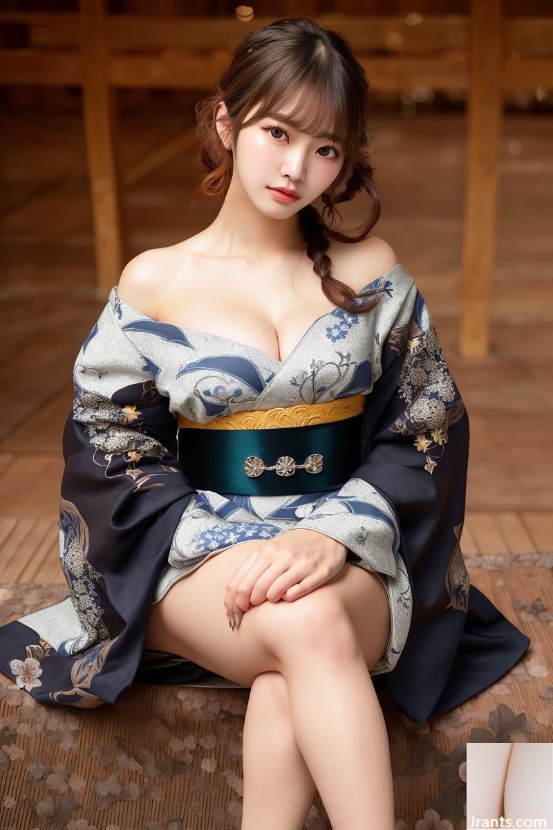 Belleza generada por IA ~ kimono con hombros descubiertos