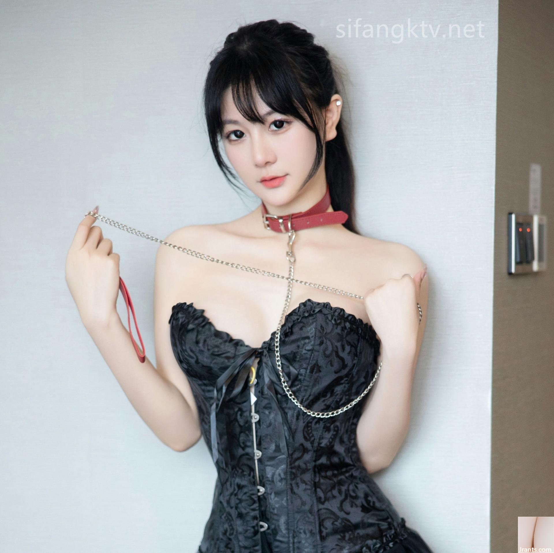 XiuRen Xie Xiaoan – model muda murni, tali anjing off-shoulder sutra hitam seksi