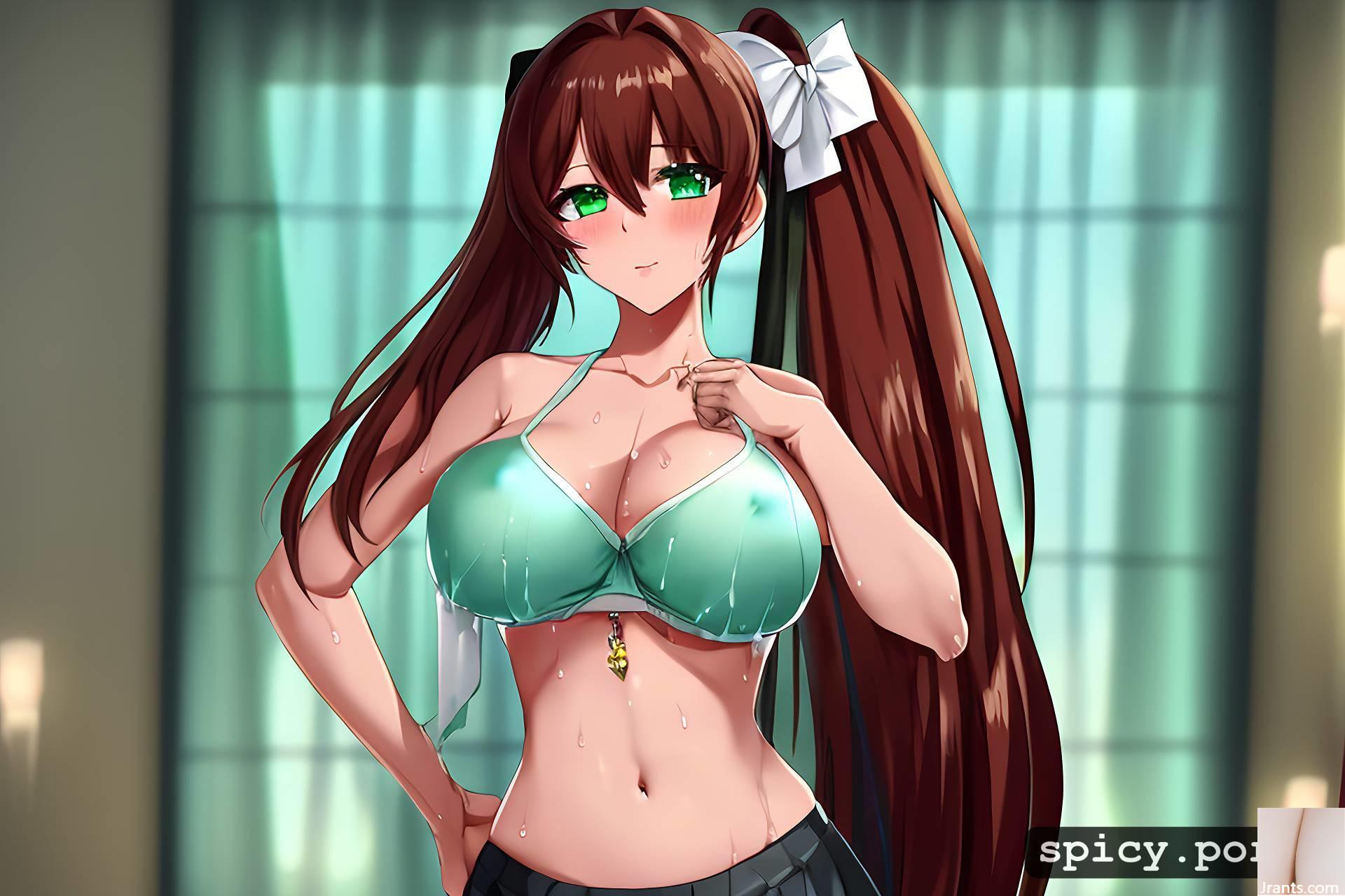 18 años, ojos verdes, club de literatura doki doki monika, solo una persona en la imagen