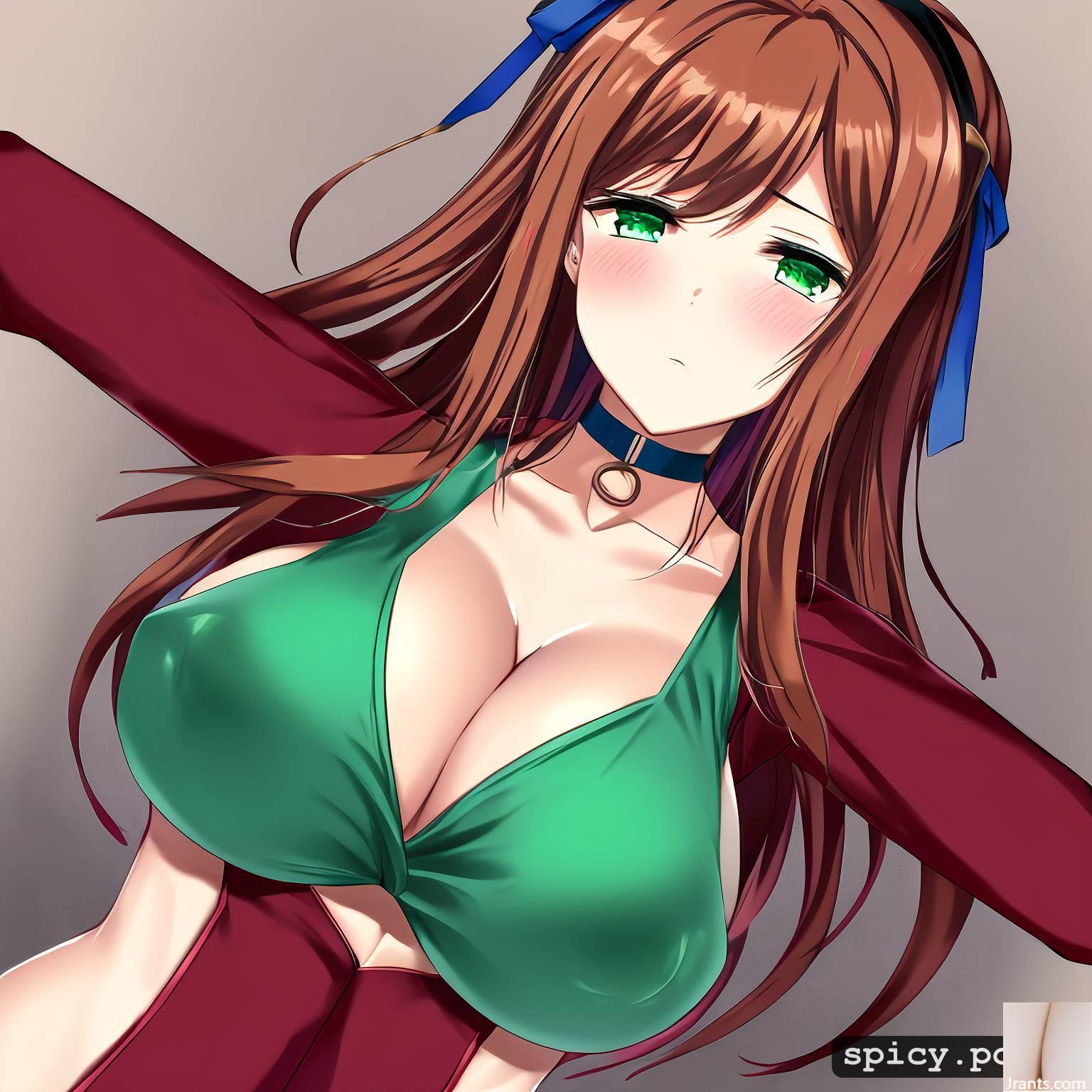 18 años, ojos verdes, club de literatura doki doki monika, solo una persona en la imagen