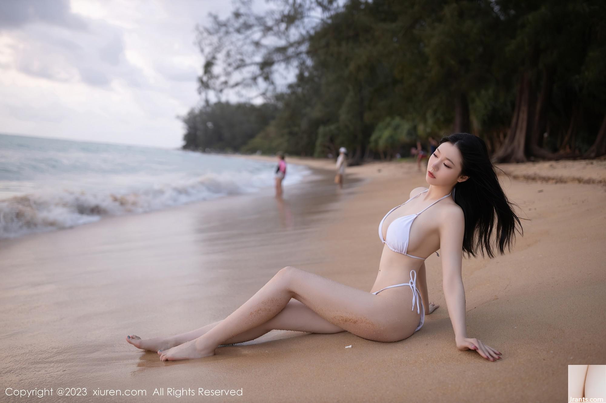 Un bikini blanc sexy Ran, photographié sur la plage, sa silhouette gracieuse est rêveuse et émouvante (11P)