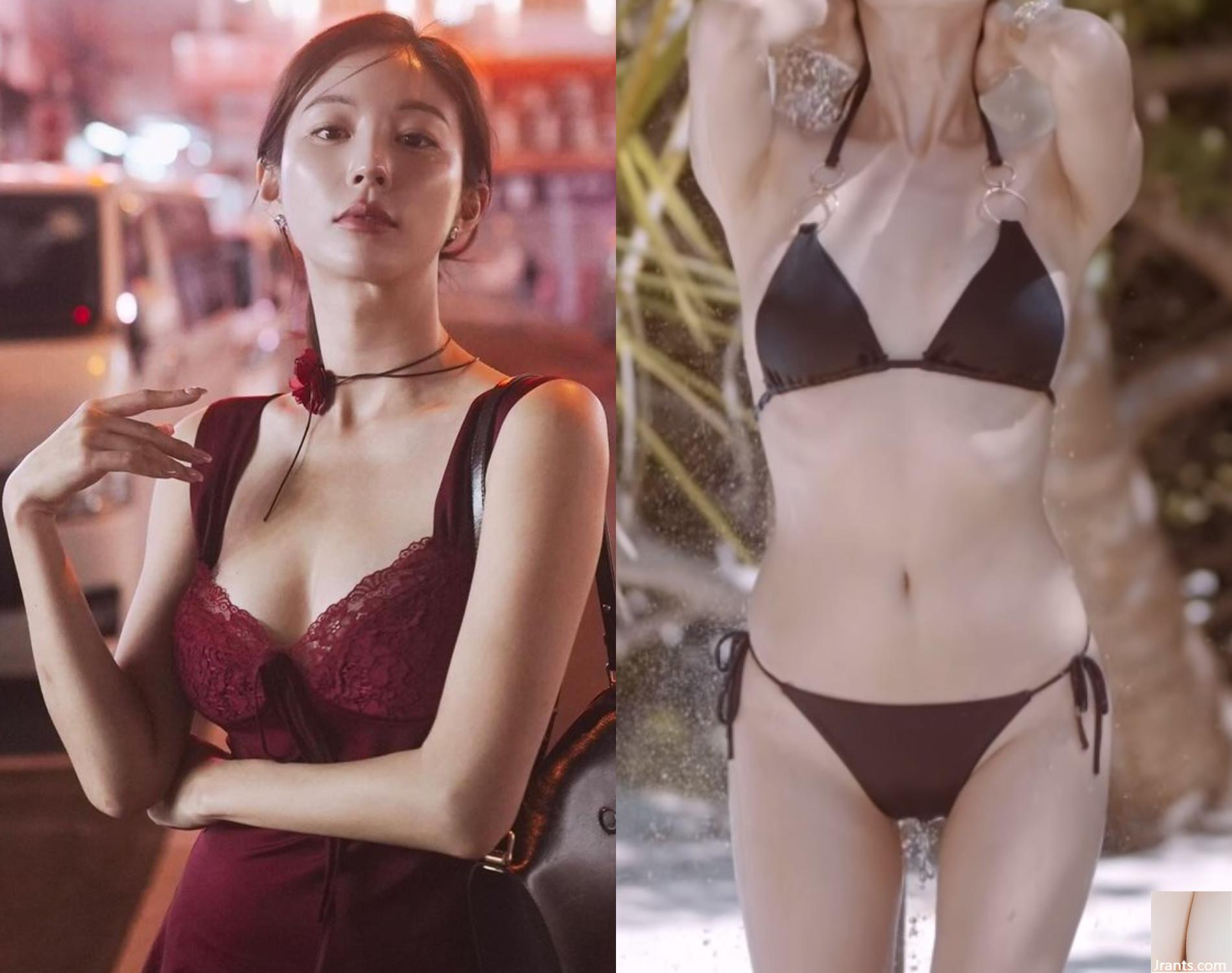 Le mannequin numéro un sud-coréen s&#39;est fait asperger d&#39;eau dans un bikini sombre ! Regardez la scène humide partout sur Internet (11P)