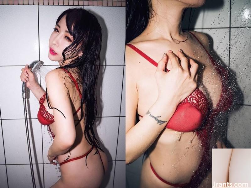 Tang Zihan mengenakan pakaian dalam seksi berwarna merah muda. Bahannya terlalu sedikit untuk menutupi bolanya, dan akan segera keluar (24P)