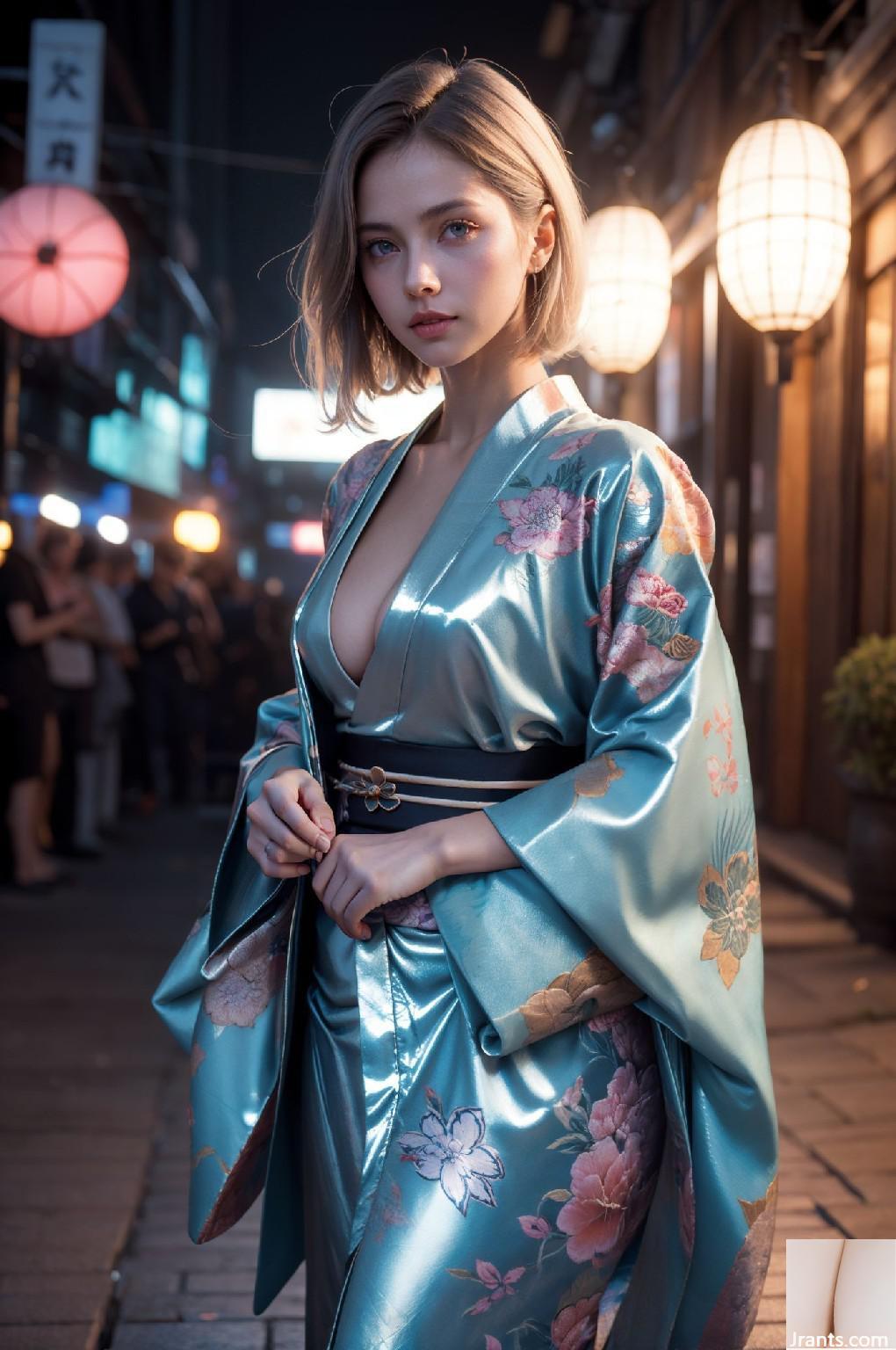 Fille kimono en vrai urbain