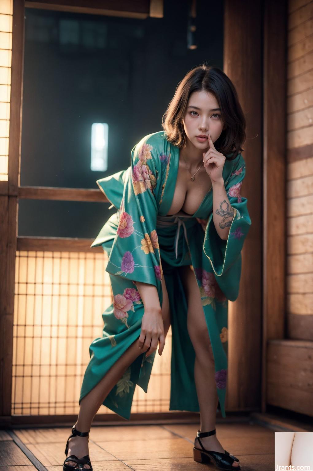 Fille kimono en vrai urbain