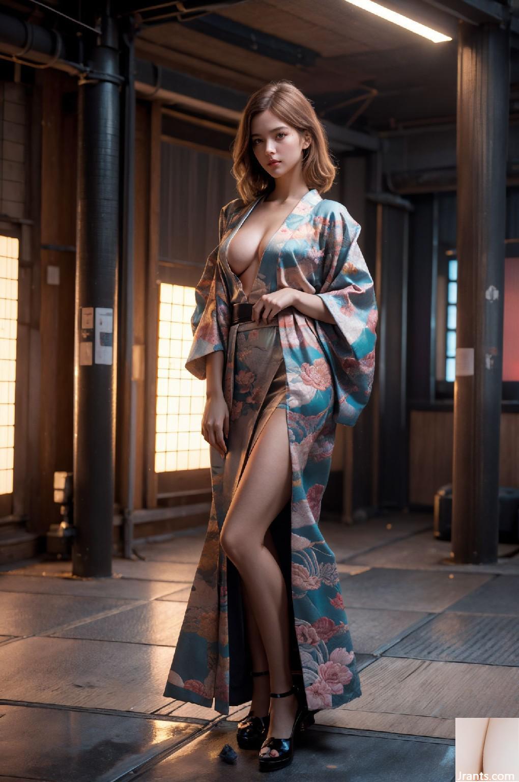 Fille kimono en vrai urbain