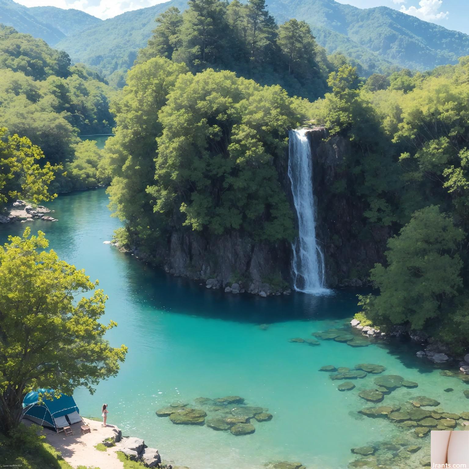 Spektakuläre Aussicht unter dem Wasserfall – Ausgabe mit wunderschönen Brüsten