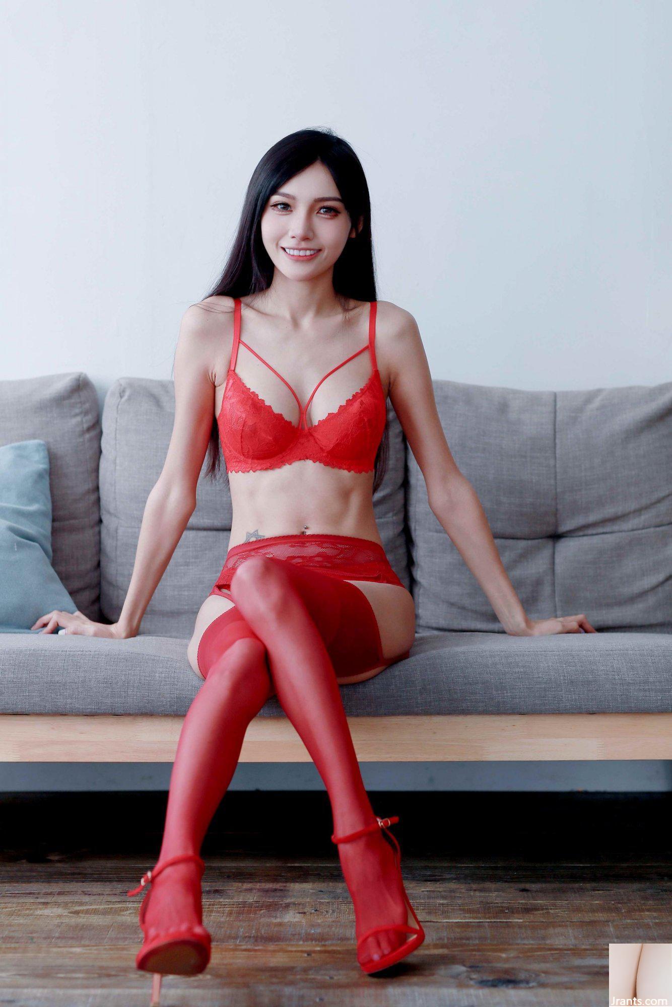 (Extrakapitel über schöne Beine) Langbeiniges Beauty-Model Xu Xiaobao in sexy roter Unterwäsche mit High Heels und schönen Beinen (95P