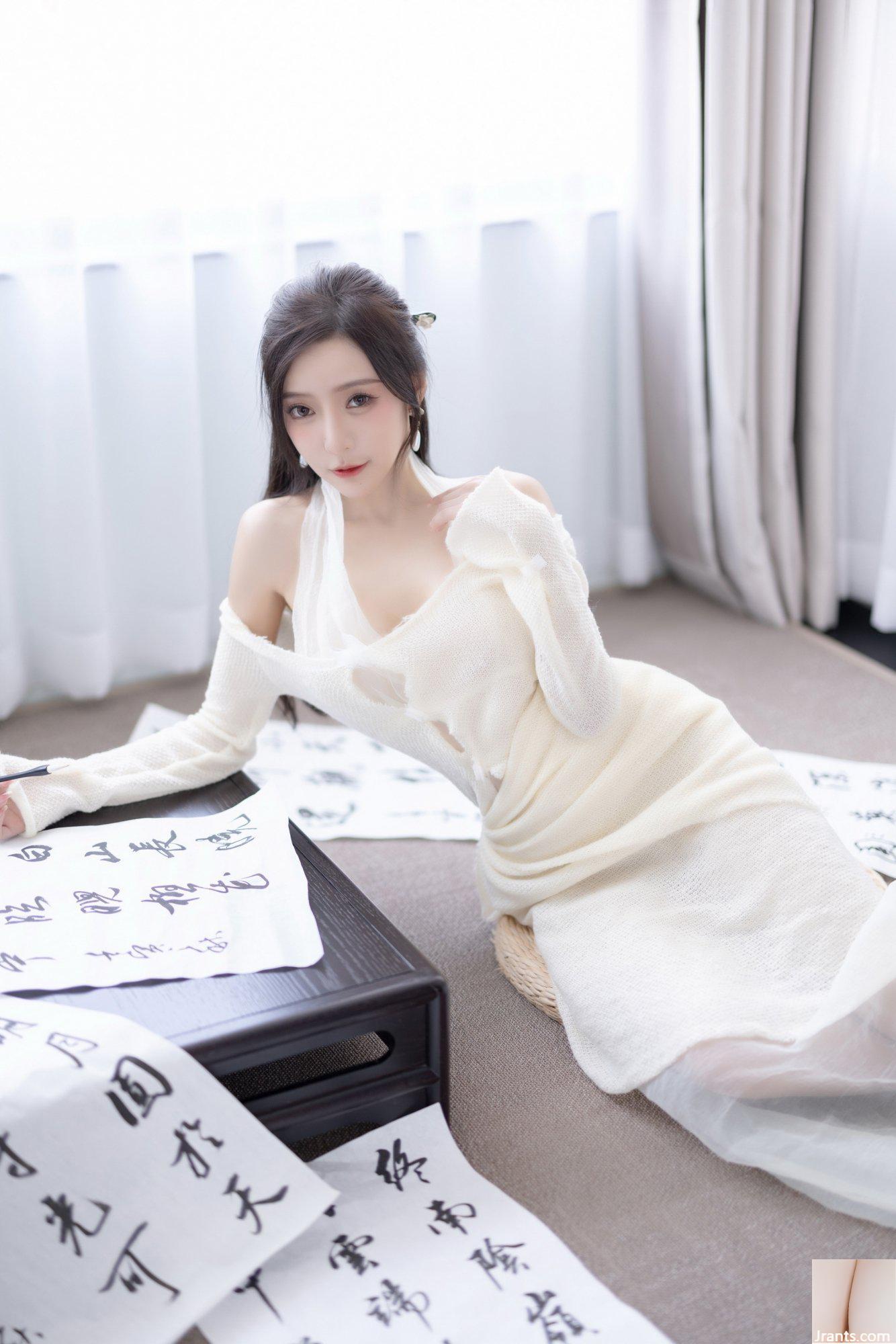 Wang Xinyao Yanni caligrafia e pintura de vestido branco (101P)