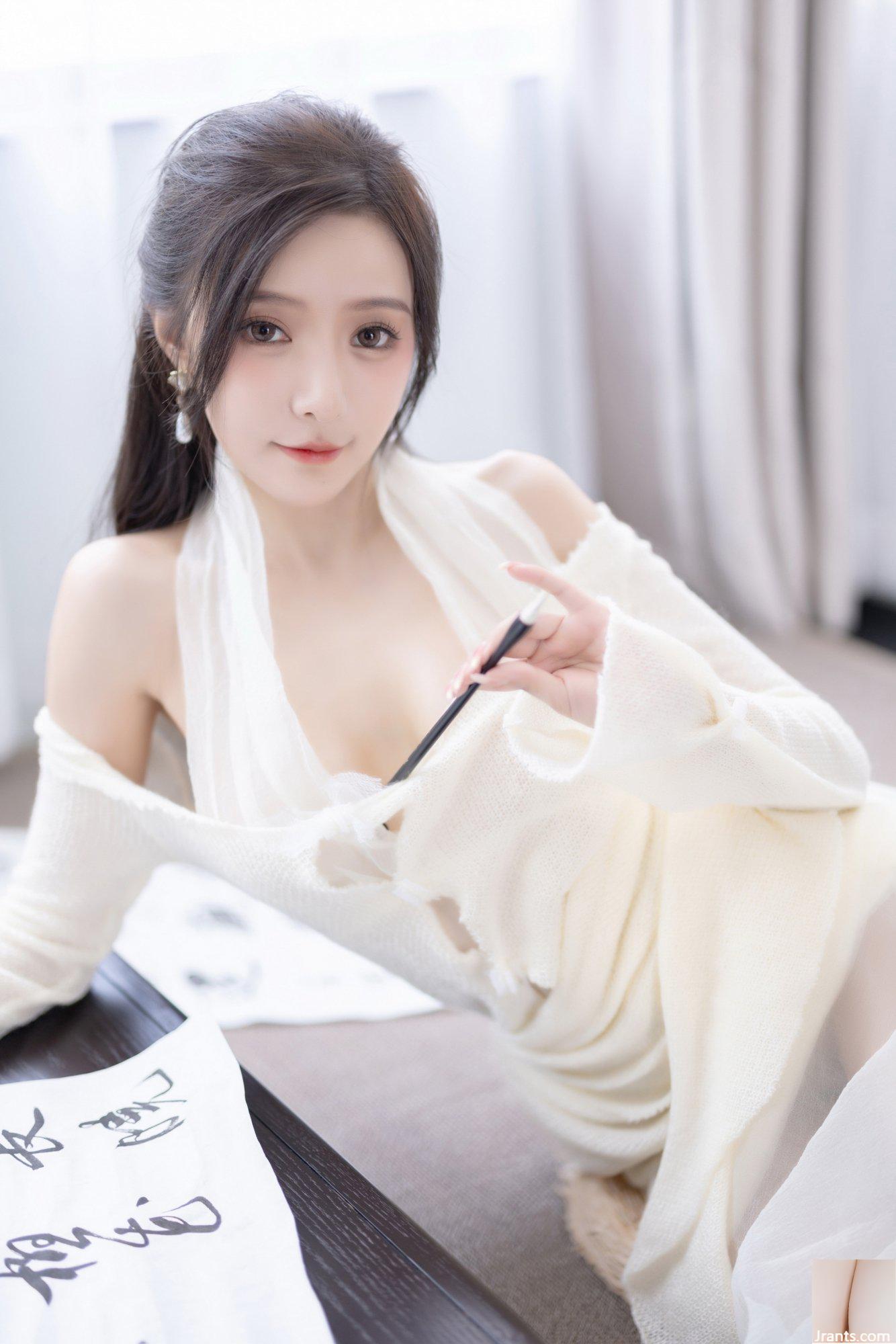 Wang Xinyao Yanni caligrafia e pintura de vestido branco (101P)