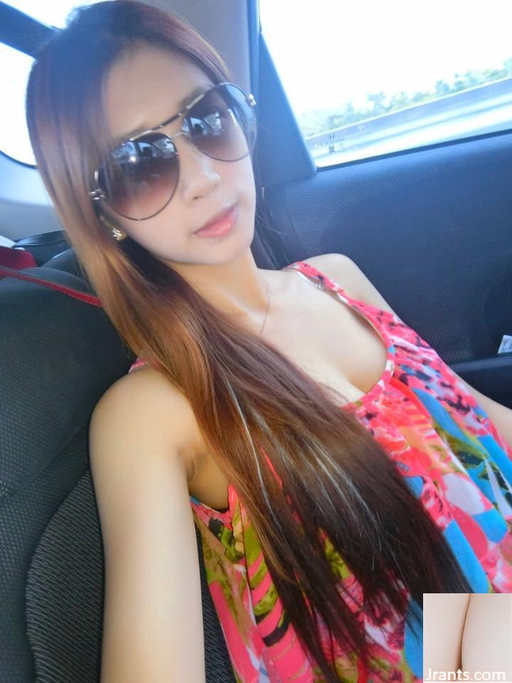 As ostras frescas grelhadas de Dongshi e a linda garota E-boob ~ Lin Yiting ~ tiraram uma selfie no carro usando um vestido em V profundo e sua longa carreira é incrível (38P)